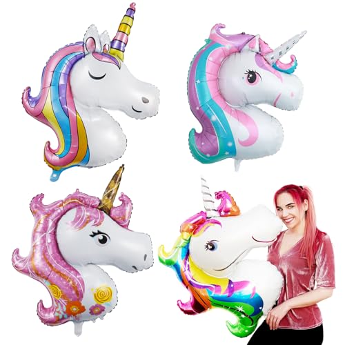 KOBOKO Einhorn Luftballon, 4 Stk Folienballon Einhorn Deko Kindergeburtstag Mädchen, XXL Einhorn Ballon Geburtstagsdeko, Einhorn Luftballons für Mädchen Einhorn Party Deko Geburtstag Hochzeit Deko von Koboko