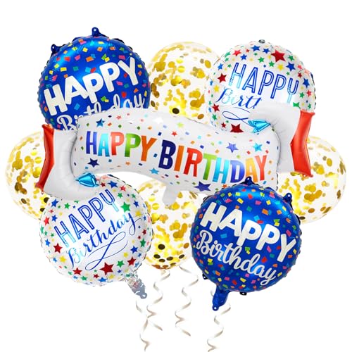 KOBOKO Happy Birthday Ballon Set, 9 Stk Bunt Happy Birthday Folienballon, Konfetti Luftballons Gold Geburtstag, Helium Ballons Geburtstag Deko, Runde Geburtstagsballon für Junge Mädchen und Erwachsen von Koboko