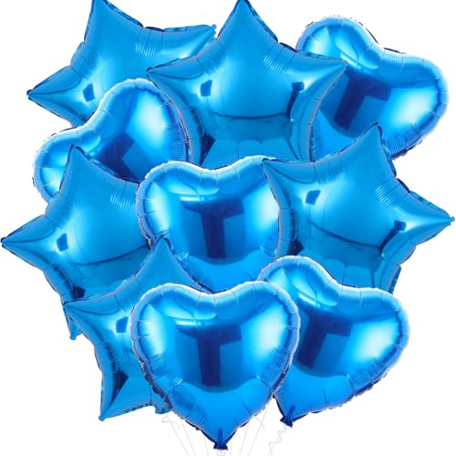 KOBOKO Herz Luftballons Blau, Stern Folienballons Geburtstag, Stern Folien Luftballon Geburtstagsdeko Blau, Herzluftballons Hochzeit, Helium Ballons Stern Blau, Blaue Ballon für Geburtstag Hochzeit von Koboko