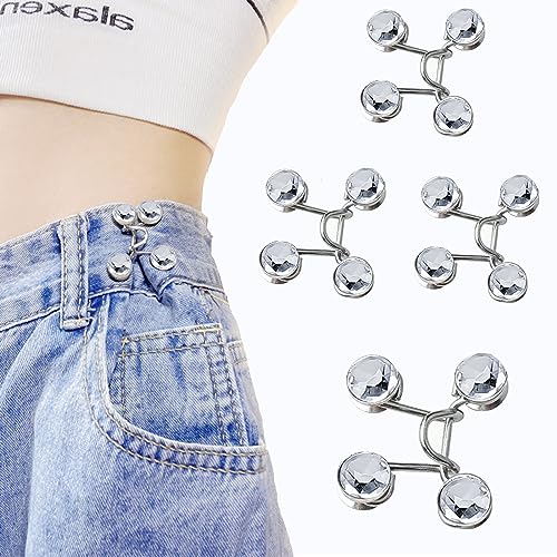 KOBOKO Jean Hose Enger Machen Clip, 4 Sets Verstellbare Knöpfe Hosen Enger Machen, Verstellbare Hosenbund Enger Machen, Nähfreiknopf Button, Strass Metallknöpfe für Rock Jeans Hosen (Silber) von Koboko