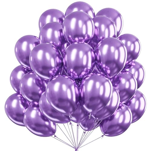 KOBOKO Luftballons Lila Metallic, 50 Stück 12 Zoll Lila Luftballons, Ballons Lila Geburtstag Mädchen, Deko Geburtstag Lila Party Ballons, Lila Helium Luftballon für Geburtstagsdeko, Hochzeit Deko von Koboko