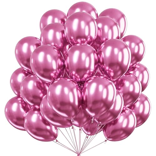 KOBOKO Pinke Luftballons Metallic, 50 Stück 12 Zoll Luftballons Metallic Rosa, Pink Balloons Geburtstag Mädchen, Rosarot Helium Ballons Party Deko, Ballons Rosa für Mädchen Geburtstag Hochzeit Deko von Koboko