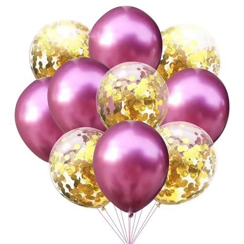 KOBOKO Luftballons Pink Set, 10 Stück Rosa Luftballons Konfetti Gold Geburtstagsdeko, Rosa Ballons Metallic Geburtstag Deko, Ballons Pink Goldene Hochzeit Deko, Pinke Luftballons für Mädchen Damen von Koboko