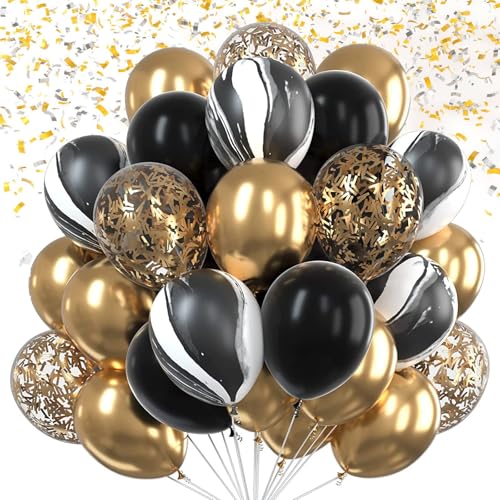 KOBOKO Luftballons Schwarz Gold, 30 Stk 12 Zoll Helium Luftballons Gold Schwarz Geburtstagsdeko, Konfetti Gold Ballons Hochzeit, Latex Helium Ballon Schwarz Weiß für Hochzeit Geburtstag Silvester Deko von Koboko