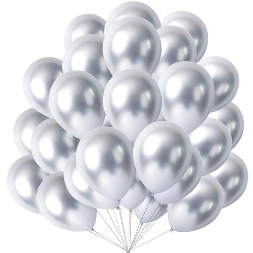 KOBOKO Luftballons Silber Metallic, 50 Stück 12 Zoll Silber Metallic Ballons, Silberne Helium Ballons Geburtstag, Silberne Latex Luftballons Party Ballon für Geburtstagsdeko, Hochzeitsdeko, Babyparty von Koboko