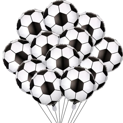 KOBOKO Fußball Luftballon,12 Stück Fussball Party Luftballon,Fußball Deko Geburtstag,3D Sphärisch Party Fussball Deko Fußball Folienballon für Mann Kinder Junge Geburtstag Sport Fussball Thema von Koboko