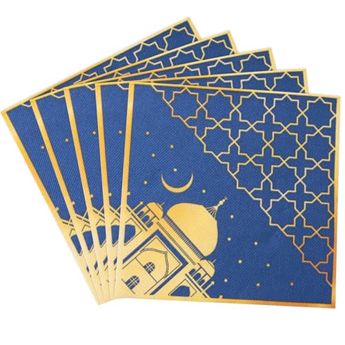 KOBOKO 20 Stück Servietten Eid Mubarak Ramadan Deko, Eid Ramadan Dekoration Ramadan Servietten, Servietten Ramadan Mubarak Tischdeko, Papierservietten für Ramadan Eid Mubarak Deko, 33x33cm (Blau) von Koboko