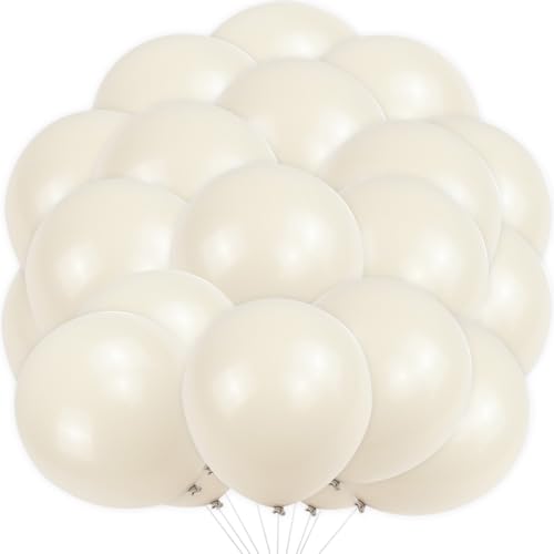 KOBOKO Luftballons Beige, 20 Stk 10 Zoll Beige Ballons Geburtstag, Weiße Luftballons Hochzeit, Sand Weißer Ballon Party Ballons, Weiss Latex Luftballon für Geburtstag Babyparty Hochzeit Verlobung Deko von Koboko