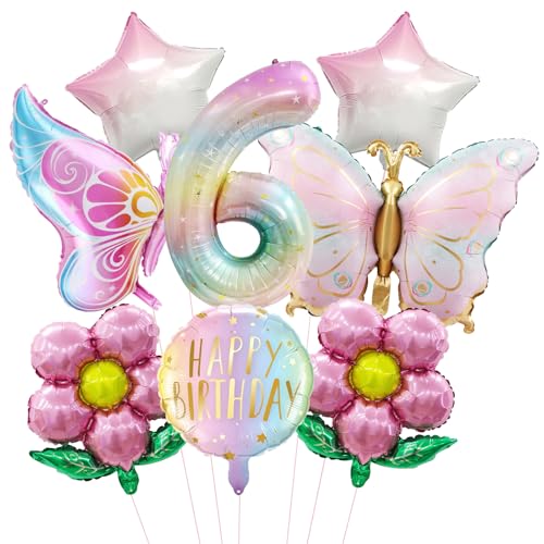KOBOKO Schmetterling Luftballon 6 Jahre Mädchen, 7 Stk Geburtstagsdeko 6 Jahre Mädchen, Schmetterling Deko Luftballon 6 Geburtstag, Blumen Folienballon Geburtstag 6 Jahr Mädchen, Ballon 6. Geburtstags KOBOKO Schmetterling Luftballon 6 Jahre Mädchen, 7 Stk Geburtstagsdeko 6 Jahre Mädchen, Schmetterling Deko Luftballon 6 Geburtstag, Blumen Folienballon Geburtstag 6 Jahr Mädchen, Ballon 6. Geburtstags von Koboko
