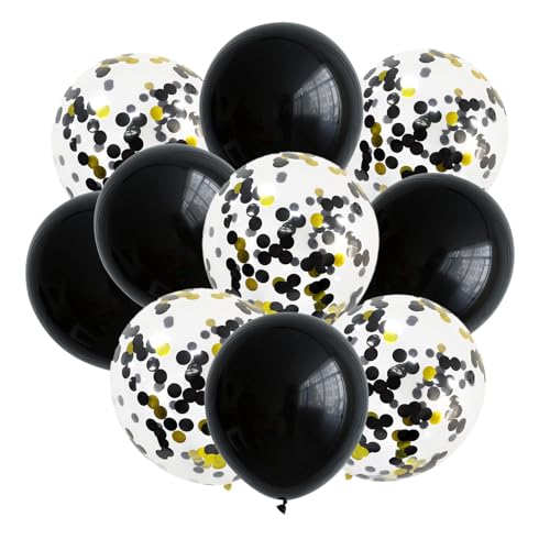 KOBOKO Luftballons Schwarz Gold, 10 Stk Luftballons Geburtstagsdeko Schwarz Gold, Schwarze Ballons Geburtstag, Konfetti Gold Schwarz Ballon Hochzeit, Luftballon schwarz für Jahrestag, Abschluss Deko von Koboko