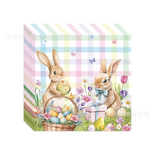 KOBOKO 20 Stück Servietten Ostern Deko, 33x33cm Ostern Papierservietten, Tischdeko für Ostern, Osterservietten, Ostern Hase Servietten Tischdekoration für Party Geburtstag Dekoration (A) von Koboko