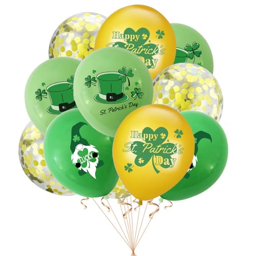 KOBOKO st patrick's day deko Luftballons Set, 12 Stück Glück Kleeblatt Ballons St Patrick Day Dekoration, Luftballon Grün Gold Kleeblatt Deko, Konfetti Ballons Gold St. Patrick's Day Deko Luftballons von Koboko