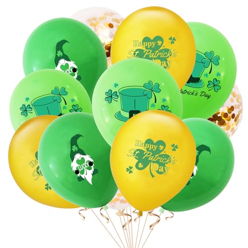 KOBOKO st patrick's day deko Luftballons Set, 12 Stück Glück Kleeblatt Ballons St Patrick Day Dekoration, Luftballon Grün Gold Kleeblatt Deko, Konfetti Ballons Gold St. Patrick's Day Deko Luftballons von Koboko