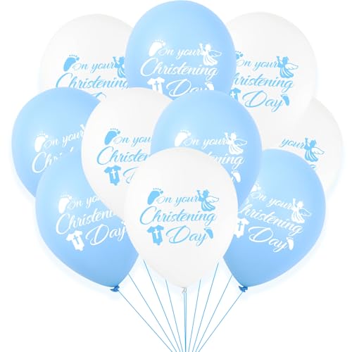 KOBOKO Taufe Deko Junge Luftballons Blau, 24 Stk Deko Taufe Junge Kommunion Luftballon, Taufdeko Junge Weiß Blau Helium Ballons, Meine Taufe Ballon für Babyparty, Kommunion, Babyshower Party Deko von Koboko