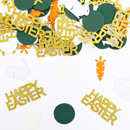 KOBOKO Tischdeko Ostern Deko Konfetti,100 Stk Happy Easter Tischdeko,Streudeko Ostern Hasen Konfetti,Ostern Dekoration Confetti,Ostern Geschenke Basteln,Osterdeko DIY Supplies,Hasen,Eier Deko (Gold) von Koboko