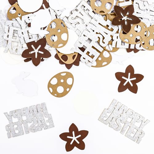 KOBOKO Tischdeko Ostern Deko Konfetti,100 Stk Happy Easter Tischdeko,Streudeko Ostern Hasen Konfetti,Ostern Dekoration Confetti,Ostern Geschenke Basteln,Osterdeko DIY Supplies,Hasen,Eier Deko (Silber) von Koboko