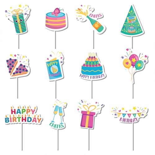 KOBOKO Cupcake Topper Geburtstag,12 Stück Happy Birthday Muffin Deko,Kuchen Topper Happy Birthday Tortendeko Geburtstag,Cake Topper Geburtstag,Happy Birthday Kuchen Deko,Cupcake Deko Geburtstag von Koboko