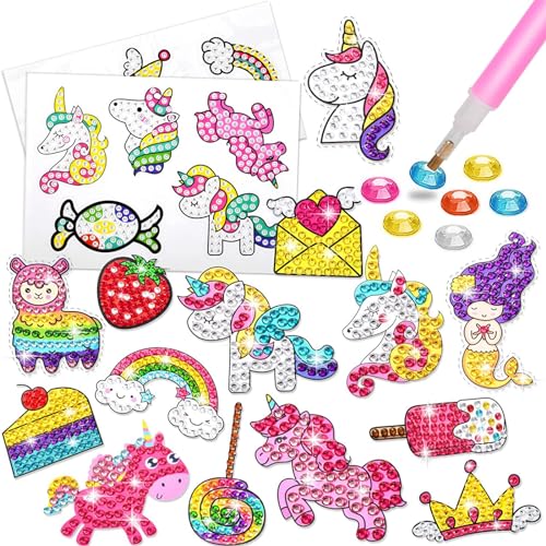 Koboko 20 Stücke Diamond Painting Kinder Mädchen, Einhorn Geschenke für Mädchen 4-9 Jahre,Bastelset Mädchen 4 5 6 7 8 9 Jahre, 5D Diamant Painting Kreatives Geschenke für Mädchen Spielzeug von Koboko