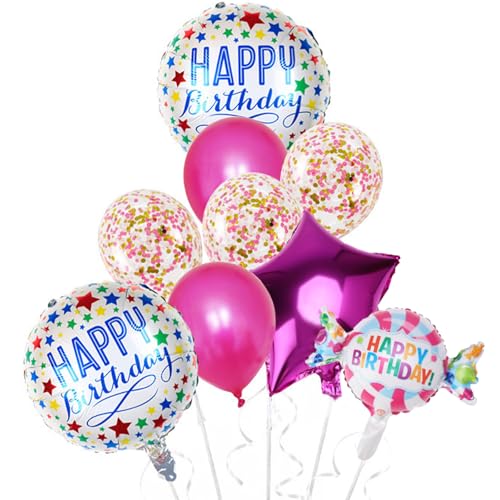 KOBOKO Happy Birthday Ballon Set, 9 Stück Helium Ballons Geburtstag, Happy Birthday Luftballon Geburtstagdeko, Süßigkeiten Folienballon Geburtstag, Helium Ballon Geburtstagsballon Kindergeburtstag von Koboko