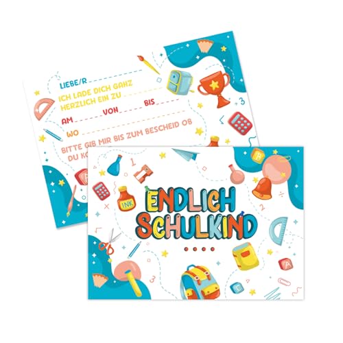 Koboko 12 Stück Einladungskarten Einschulung für Kinder, Einladungskarten Einschulung Junge Mädchen, Einladungen zum Schulanfang, für Schulkind, Themed Party Invitations von Koboko