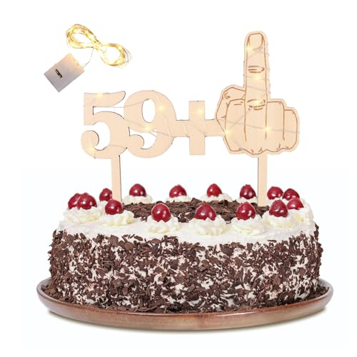 KOBOKO Tortendeko 60 Geburtstag Deko mit Led Lichterkette, Holz Torten Deko 60 Geburtstag Mann Frau, Glitter Cake Topper 60. Geburtstag Deko, Tortendeko 60 Geburtstag Frau,Kuchendeko zum 60 Geburtstag von Koboko