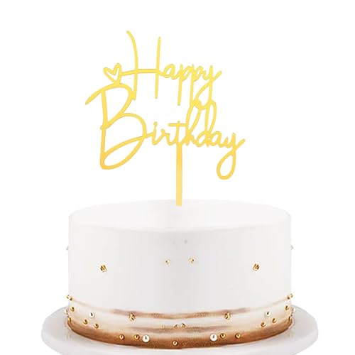 KOBOKO Happy Birthday Tortendeko Gold, Acryl Tortendeko Geburtstag, Happy Birthday Cake Topper, Kuchendeko Geburtstag für Mädchen Jungen Frauen Mann,Happy Birthday Deko Torte, Größe 10x14,5cm von Koboko