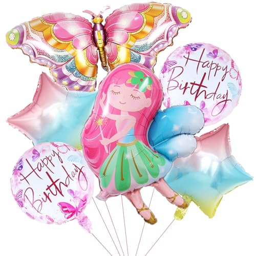 KOBOKO Schmetterling Deko Geburtstag Folienballon, 6 Stück Luftballons Geburtstag Mädchen Schmetterling Deko, Kindergeburtstag Deko Mädchen Luftballon, Schmetterling Luftballon Feen Geburtstag Deko von Koboko