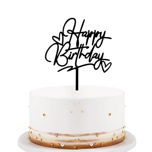 Koboko Happy Birthday Tortendeko Schwarz, Acryl Tortendeko Geburtstag, Happy Birthday Cake Topper, Kuchendeko Geburtstag, Kuchen Topper Geburtstag Mädchen Jungen Frauen Mann, Torten Topper 10X14,5cm von Koboko