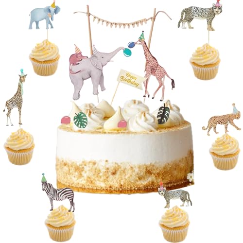 KOBOKO Safari Cake Topper Geburtstag, Safari Kuchen Deko Geburtstag, Tiere Tortendeko Geburtstag, Dschungel Deko Kindergeburtstag,Tortendeko Dschungel für Party Animals Babyparty Mädchen Junge von Koboko