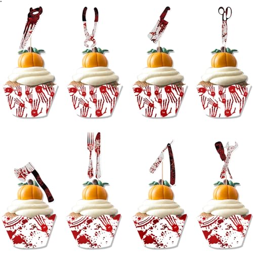 KOBOKO 32 Stück Halloween Cupcake Wrappers,Halloween Cupcake Topper Papier,Kuchen Deko Halloween,Halloween Muffins Deko,Halloween Muffinförmchen,Halloween Party Deko,Muffinform Wrappers von Koboko