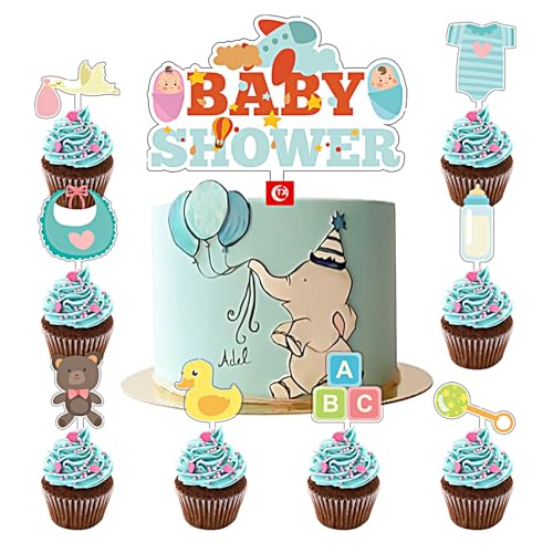 KOBOKO 9 Stück Baby Shower Cupcake Topper, Bärchen Cake Topper Babyparty, Baby Shower Tortendeko Gender Reveal Party Deko, Tortendeko Baby, Baby Muffin Deko für Taufe Deko, Baby Shower von Koboko