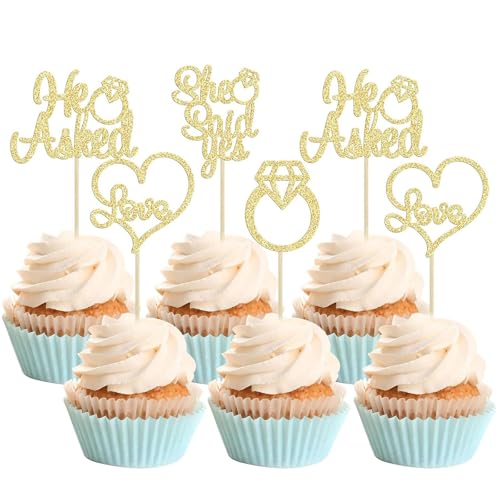 KOBOKO 24 Stück Glitzer Tortendeko Hochzeit,Cupcake Topper Hochzeit,Gold Kuchen Deko Hochzeit,Ringe Muffin Deko,Glitter Diamanten Hochzeitstorte Deko für Hochzeit Verlobung Brautparty Partyzubehör von Koboko