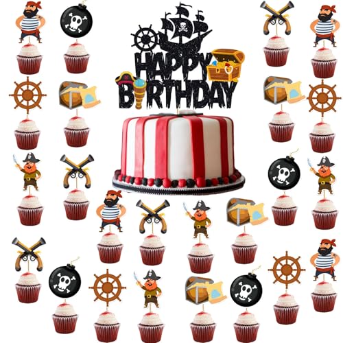 KOBOKO 25 Stück Piraten Tortendeko Geburtstag Junge,Piraten Deko Kindergeburtstag,Piraten Kuchen Deko,Piraten Cupcake Topper,Piraten Geburtstag Cake Topper für Piratenparty Kindergeburtstag von Koboko