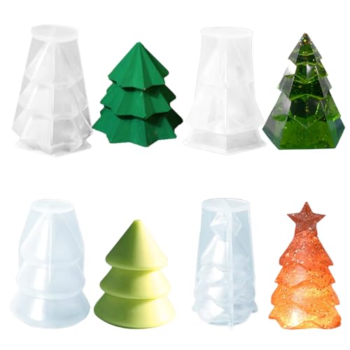 Kocusu Kerzenformen zum Gießen Weihnachten Niedlich Weihnachtsbaum 4 Stück,3D Kerzengießform Weihnachten,Weihnachtsbaum Silikonform Weihnachten Leicht zu Entformen zum DIY,Duftkerzen,Seife von Kocusu