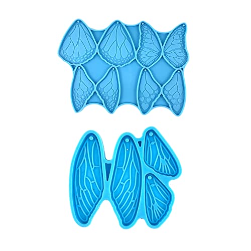 Kodbww Schmuckgussformen, Schmetterlings-Flügel, Silikon-Anhänger, Harz-Formen mit Aufhängeloch für Ohrringe, Schlüsselanhänger, Blau von Kodbww