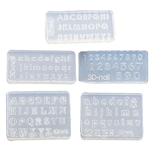 Kodbww Silikonformen mit Buchstaben und Zahlen, Nagelkunst, geeignet für Nageldekoration, Nagelschablonen-Werkzeug, 5 Stück von Kodbww