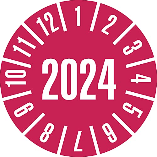 Aufkleber I Prüfplakette 2024, rot, Dokumentenfolie, Spezialkleber, Ø 35mm, 10/Bogen von König Werbeanlagen