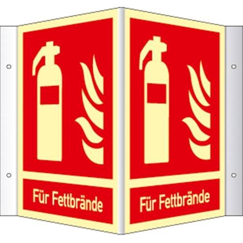 Winkelschild Feuerlöscher (Für Fettbrände), Kunststoff, nachleucht., 25x20cm von König Werbeanlagen