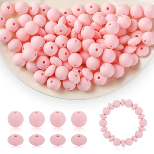 Kogcmeetl Silikonperlen, 12 mm, Silikonperlen für Schlüsselanhänger, Silikonperlen, lose Perlen für Stifte, Halsketten, Armbänder, Basteln, 100 Stück (Rosa) von Kogcmeetl