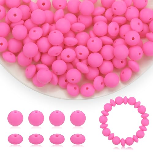 Kogcmeetl Silikonperlen, 12 mm, Silikonperlen für Schlüsselanhänger, Silikonperlen, lose Perlen für Stifte, Halsketten, Armbänder, Basteln, Hot Pink, 100 Stück von Kogcmeetl