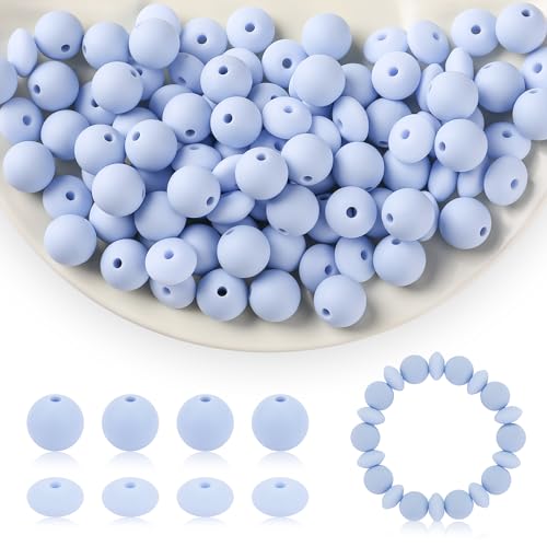 Kogcmeetl Silikonperlen, 12 mm, Silikonperlen für die Herstellung von Schlüsselanhängern, Gummi, Silikon, lose Perlen für Stifte, Halsketten, Armbänder, Basteln, Blau, 100 Stück von Kogcmeetl