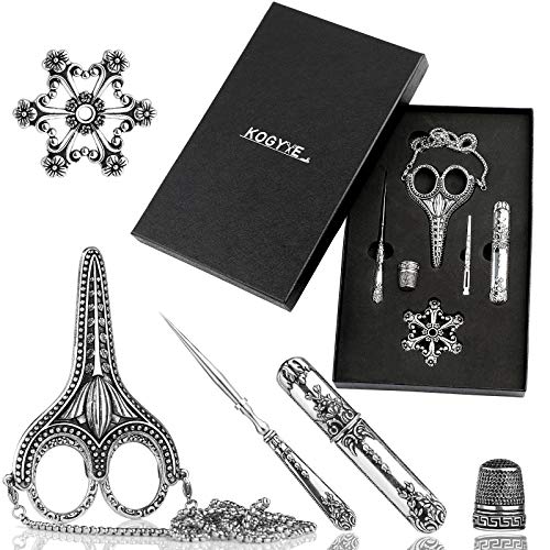 6-teiliges Stickscheren-Set, goldene exquisite Retro-Schere, europäischer Stil, Edelstahl-Nähwerkzeuge, Stickerei, Handwerk, Kunstwerke und den täglichen Gebrauch (Silber-1) von Kogyxe