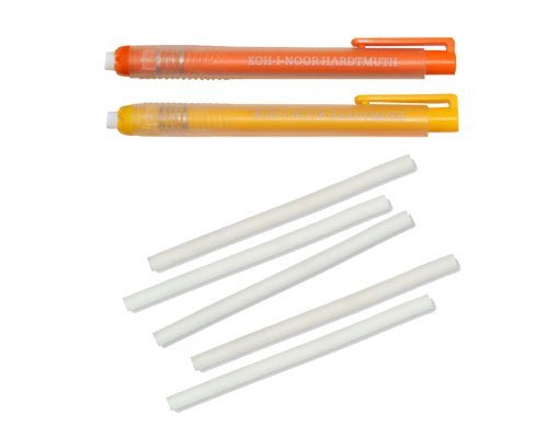 Koh I Noor Radierstift 2er Set mit 5 Nachfüllminen gelb/orange Länge 12,5 cm von KOH-I-NOOR