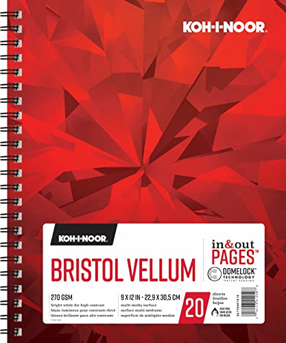 Koh-I-Noor Bristol Smooth Zeichenblock, hellweißes Papier, 270 g/m², 14 x 21,6 cm, seitliche Spiralbindung, 20 Blatt pro Block (26170410413) 9 x 12 Inches Vellum Bright White von Koh-I-Noor