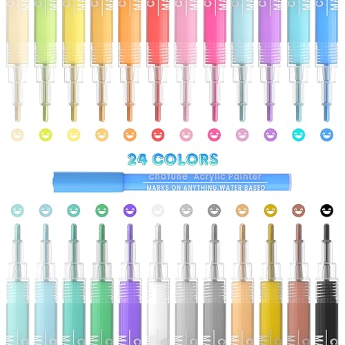 Koilox Acrylfarbe Stifte, 24 Vibrant Farbe Wasserbasis Farbe Stifte Kunst Marker für Stein Holz Keramik Kiesel Stoff Leinwand Fotoalbum DIY Handwerk Weihnachten Osterei, ungiftig und kein Geruch von Koilox