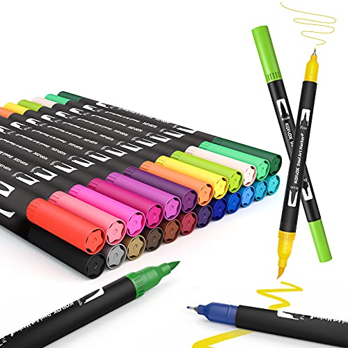 Koilox Pinselstift Set Pinselstiften Aquarellpinsel Brush Pen Set, 24 Farben Pinselstifte mit Zwei Spitzen, Pine Fineliners Filzstifte, Markierungen auf Wasserbasis von Koilox