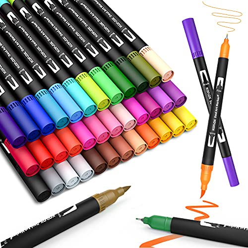 Koilox Pinselstift Set Pinselstiften Aquarellpinsel Brush Pen Set, 36 Farben Pinselstifte mit Zwei Spitzen, Pine Fineliners Filzstifte, Markierungen auf Wasserbasis von Koilox