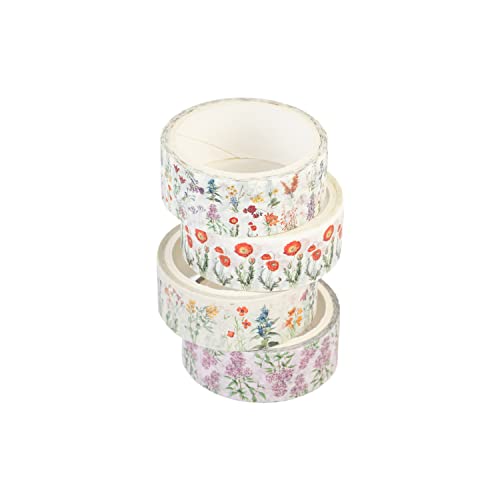 Grupo Erik Botanical Wild Flowers 4 Rollen Washi Tape Set - Scrapbook Klebeband Bunt - Washi Tape Set - Dekoratives Abdeckband - Scrapbook Zubehör Geschenkpapier von Grupo Erik