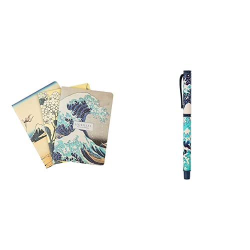 Kokonote Hokusai Die große Welle vor Kanagawa 3er Pack Notizbücher A6-1 Notizbuch Liniert 1 Notizbuch Dotted 1 Notizbuch Blanko + Kugelschreiber Schwarz mit Geschenkbox von Grupo Erik