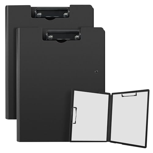 2 Pack Klemmbrett a4 mit deckel, Schreibmappe a4 mit 2 Klemmen, Konferenzmappe aus PU-Leder, Dokumentenmappe für Büro Baustelle Schule Clipboard Folder Schwarz von Kolamom